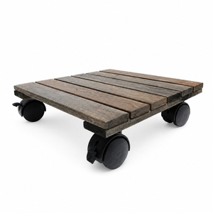 Porte-plantes carré en bois d'acacia de haute qualité, style vintage, avec revêtement PU, roulettes verrouillables à 360 degrés, pour la maison et le jardin - Product Image 1