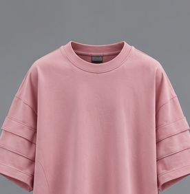T-shirt rose uni surdimensionné pour homme, manches courtes, col rond, design superposé, style streetwear - Product Image 2