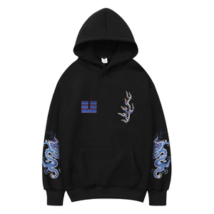 เสื้อสเวตเตอร์มีฮู้ดสีดำสำหรับผู้ชายพิมพ์ลายมังกรสไตล์จีนสวมใส่ในฤดูใบไม้ร่วงผ้าฝ้ายถักทรงพอดีตัว - Product Image 3