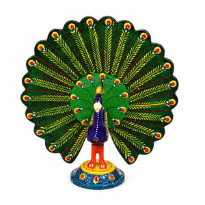 Figurine de paon en métal contemporaine artisanale |   Décoration d'intérieur colorée, cadeaux et présentoirs de table - Product Image 3