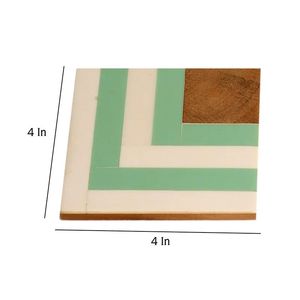 Resin <b>Square</b> Coasters <b>Set</b> with Mint Green Chevron Design Modern Non Slip Mats for Table Decoration - Product Image 6