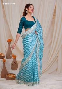Beautiful New Variety Chinon with Digital Print & Gota Patti Work <b>Saree</b>-<b>Blouse</b> Collection Supplier from Surat Woman Fashion - Product Image 3
