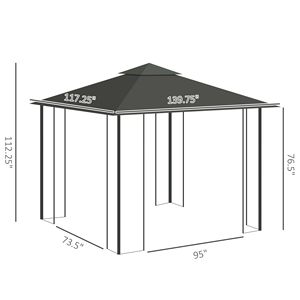 Elegante Gazebo in Metallo Grigio 10x12 con Doppio Tetto e Motivi Floreali, Tettoia per Esterni per Giardino e Cortile 3x4, Verniciato a Polvere, 1 Set - Product Image 3