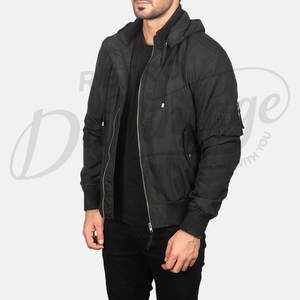 Chaqueta Bomber Negra Personalizada para Hombre, Ligera, Cortavientos, Informal, Estilo Varsity, Ajustada, con Cierre - Product Image 5