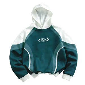 Sweat à capuche d'hiver 100 % coton pour homme, à blocs de couleur personnalisés, manches longues, empiècements contrastants raglan, poignets côtelés, style streetwear avant - Product Image 1