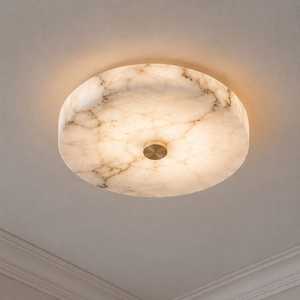 Applique murale Art Déco moderne en laiton avec plaque arrière ronde et abat-jour cylindrique en marbre, faite à la main, pour intérieur/extérieur, idéale pour la maison et le bureau - Product Image 1