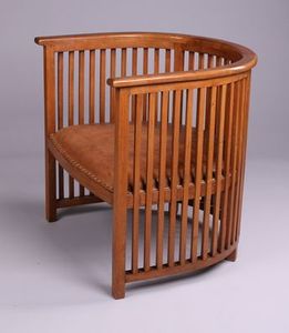 Silla de Madera de Teca Estilo Clásico de Mediados de Siglo con Respaldo Redondo y Cojín de Cuero Genuino - Product Image 2