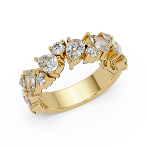 Anillo de Oro Puro de 14K con Diamantes Cultivados en Laboratorio, Corte Pera y Corte Redondo, Media Eternidad, Anillos de Boda y Aniversario, ¡Gran Oferta! - Product Image 2