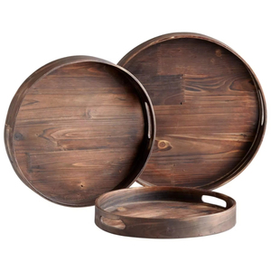 Excellent Natural Wood Round Serving <b>Tray</b> With Handles for Home Hotels & Restaurant Tabletop Food <b>Snacks</b> & Drinks <b>Trays</b> - Product Image 1