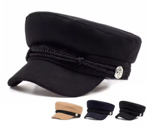 Tan Canvas Hip Hop Baker <b>Boy</b> Cadet <b>Cap</b> with Adjustable Head Circumference Black Cord Band and Silver Button - Product Image 4