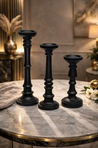 Ensemble de 3 porte-bougies en bois de manguier massif faits à la main, qualité supérieure, pour la décoration de la maison et de mariage, porte-bougies en bois pour bougies pilier - Product Image 2