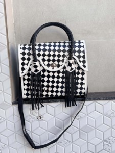 New Designer Hand Tooled Leather Fringe Checkered Pattern Genuine Leather <b>Handbag</b> <b>Big</b> Size Shoulder Strap For Women Daily Use - Product Image 1