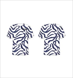 Camiseta Deportiva Ligera de Manga Corta Sublimada Personalizada con Diseño Abstracto de Cebra en Blanco y Azul Marino - Product Image 1