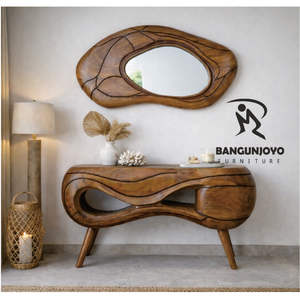 Table console moderne et durable avec miroir en bois massif pour salon - Product Image 1