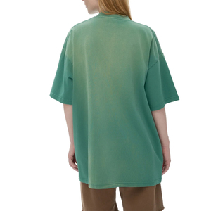 Women T Shirt <b>Drop</b> Shoulder Streetwear Custom Acid Wash Vintage Sun faded Boxy Black T-Shirt Short Sleeve - Product Image 2