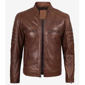 2026 OEM Winter Hot Selling <b>Brown</b> Cowhide <b>Leather</b> <b>Jacket</b> Men's Stand Collar Zipper Front Pockets 100% High Quality Low MOQ - Product Image 3
