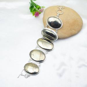 Pyrite <b>Bracelet</b> 925 Sterling <b>Silver</b> Handmade <b>Bracelet</b> Golden Apache Pyrite Gemstone <b>Silver</b> Jewelry Christmas Gift - Product Image 1