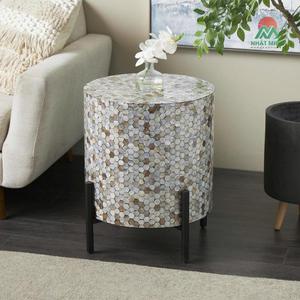 Table basse ronde moderne avec incrustation de nacre et pieds en métal, meubles de salon - Product Image 6