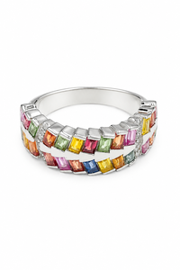 Bague multi-saphirs et diamants en argent sterling 925 KLSR12122 - Product Image 2