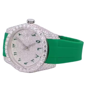 Golden Luxury Half Iced Out Moissanite <b>Watch</b> Green and Black Rubber Strap Date Dial Fully Customized Mechanical <b>Men</b> Quartz <b>Watch</b> - Product Image 3