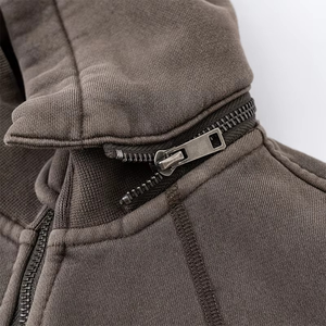 Vintage <b>Cropped</b> Hoodie with Detachable Hood Custom Streetwear Fleece Acid Washed <b>Zip</b> <b>up</b> Hoodie for Women - Product Image 5