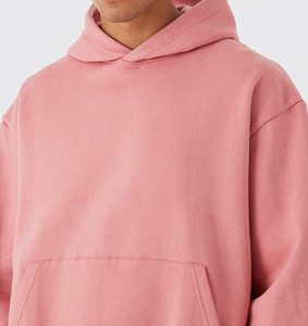 Sweat à capuche décontracté pour homme, coupe classique, rose, en molleton de coton, couleur unie, avec poches, broderie frontale, idéal pour l'hiver - Product Image 1