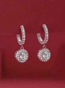 Round Cut Dangle Drop <b>Earrings</b> for Women New Fashion Luxury Crystal Moissanite 925 Sterling Silver Halo Diamond <b>Earrings</b> - Product Image 2