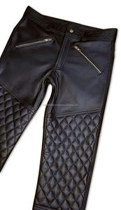 Pantalon motard matelassé en cuir véritable pantalon en peau de mouton pour homme - Product Image 3