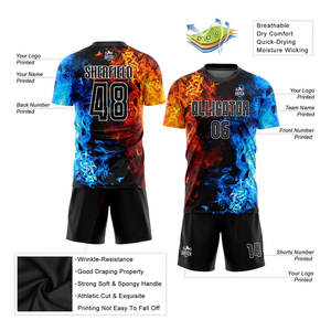 Uniforme de Fútbol Personalizado con Sublimación de Llamas Blancas y Negras, Jersey Deportivo Transpirable para Equipo - Product Image 5