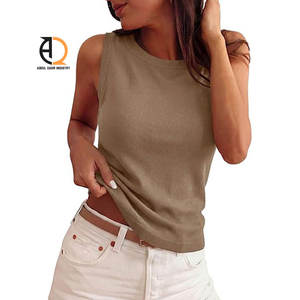 Camiseta Deportiva sin Mangas para Mujer, Estilo Casual, Color Sólido, Cuello Redondo, Tejido Acanalado, Ajustada - Product Image 1