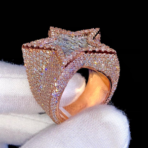 Baguette Star Lab Diamond Hip Hop Ring 18K Gold Plated 925 Silver Iced Out Celestial Statement Band Unisex Bling - Product Image 4