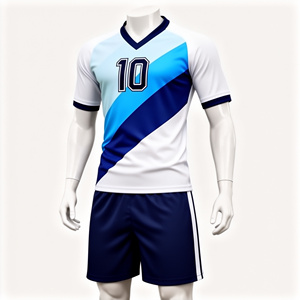 Conjunto de uniforme de rugby sublimado para hombre, cuello en V, manga corta, absorbe la humedad, número 10, bloques de color azul y blanco. - Product Image 1