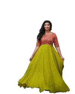 FULPARI Damenkleid Suche nach jemand für diese gleiche Farbe schönes Baumwoll-Anarkali-Kleid für Indisch