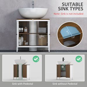 Mobiletto Sottolavabo Bianco Antico a Doppia Anta, Regolabile, in Legno e MDF per Hotel e Palestre - Product Image 5
