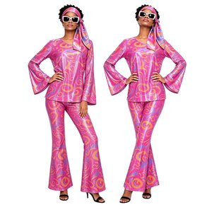 Ensemble haut à manches cloche imprimé métallisé très tendance avec pantalon évasé assorti pour soirée et club, faible MOQ - Product Image 1
