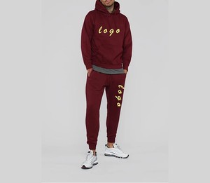 Conjunto Deportivo de Hombre con Capucha Color Granate, Pantalón Largo de Algodón con Estampado de Logotipo, Bolsillos Laterales, Corte Regular, Ropa Casual de Otoño - Product Image 4