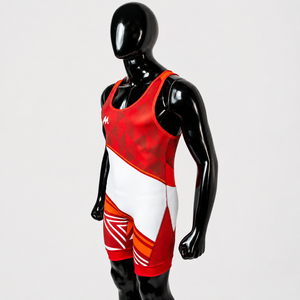 <b>Men</b> Red White <b>Wrestling</b> <b>Singlet</b> Heat-Transfer Printed Spandex Polyester Lightweight Waterproof Quick Dry Breathable Four-Way - Product Image 4