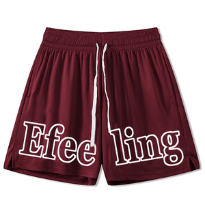 customized Men's Khaki Drawstring Shorts Mid Waist Casual Breathable Polyester Letter Print Woven Short Pants - Product Image 3