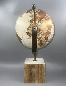 luxury vintage metal world globe with marble and wooden base decorative <b>tabletop</b> globe for home office study room decor - Product Image 5
