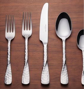 Modern Stainless Steel <b>Flatware</b> Set With Hammered Finish Minimalist Design Dishwasher Safe For Wedding Dining And Home Use - Product Image 1