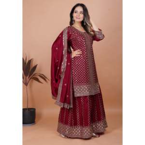 ชุดสูท Sharara ปักดีไซน์เนอร์พร้อมชุดปักตามลำดับสำหรับชุดงานพรอม - Product Image 6