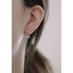 DEF Color VVS2 Or véritable 14K Boucles d'oreilles créoles tendance, Huggies, petites boucles d'oreilles pendantes à breloque, avec diamants de laboratoire - Product Image 3