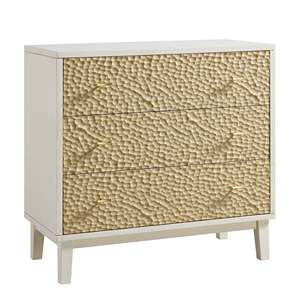 Meuble de salon moderne en bois massif style farmhouse, console de rangement latérale avec tiroirs, cadre blanc, portes texturées en faux corde - Product Image 3