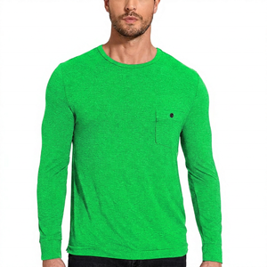 Men's Gray Long Sleeve O-Neck <b>T</b>-<b>Shirt</b> with Chest Pocket Regular Fit Casual Knitted <b>Modal</b>/Cotton Quick Dry Anti-Pilling Top - Product Image 5