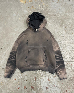2024 nouveauté personnalisé 100% coton lourd lavage à l'acide Vintage français éponge en détresse soleil fané sweat à capuche thermique pour hommes - Product Image 1