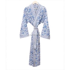 <b>Women</b> Digital Printed Cotton V-neck Full Length Long Sleeves Kimono <b>Robe</b> Floral Pattern Pockets Belt Closure Quick <b>Dry</b> Summer - Product Image 5