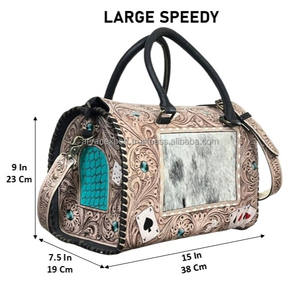 Nouvel ensemble de sacs Speedy en cuir repoussé à la main style western, en cuir de vachette à poils, sac à main tendance pour femme, sac bandoulière, sac de voyage personnalisé - Product Image 2