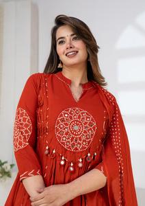 Elegant Red Anarkali <b>Suit</b> for <b>Women</b> with Dupatta Printed Ethnic Kurta Set for Festive and <b>Wedding</b> Wear - Product Image 2