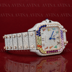 Reloj Mecánico de Lujo para Mujer con Diamantes de Moissanita Arcoíris, Estilo Hip Hop |   Reloj de Edición Limitada con Esfera Cuadrada y Acabado en Acero Inoxidable - Product Image 3