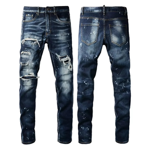 Wholesalers High Street <b>Jeans</b> For Men AM Brand Hip Hop Style <b>Jeans</b> Men's Vintage Washed Pants Letter Trendy <b>Elastic</b> Denim <b>Jeans</b> - Product Image 2